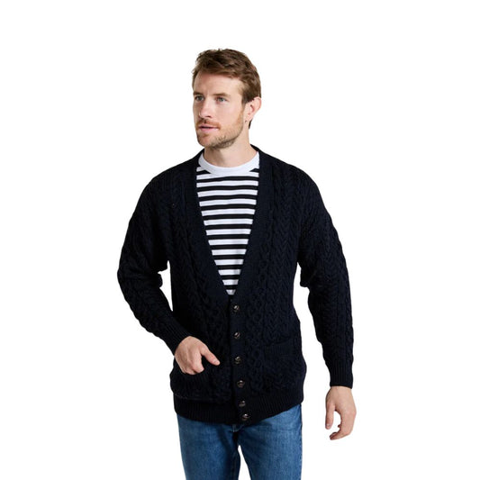 Mens Merino Aran Cardigan Navy Colour