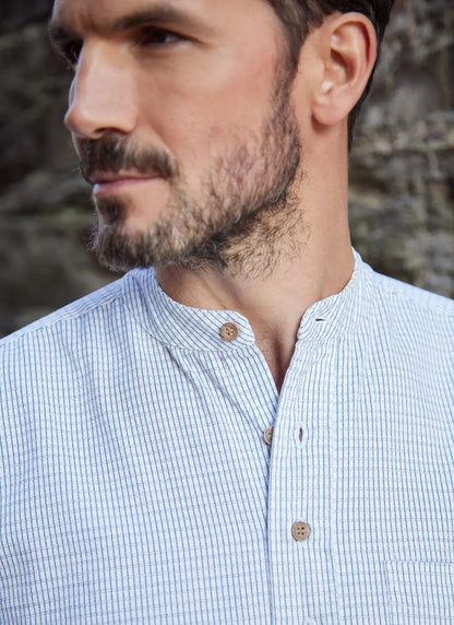 Irish Blue Check Men's Grandfather Shirt