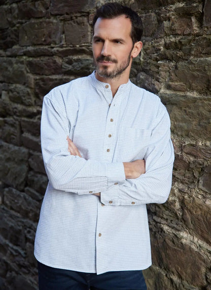 Irish Blue Check Men's Grandfather Shirt