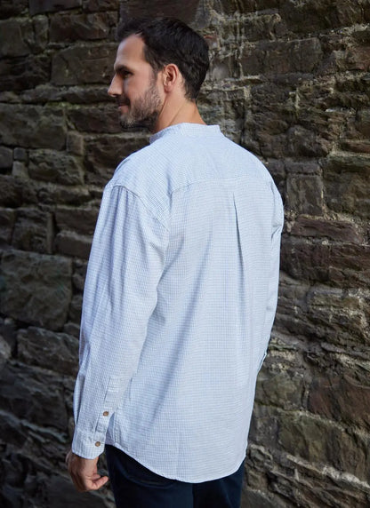 Irish Blue Check Men's Grandfather Shirt