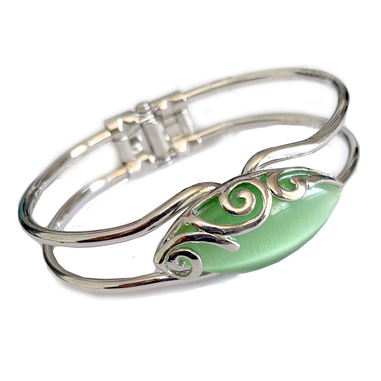 Green Stone Cat Eye Celtic Bangle by Solvar