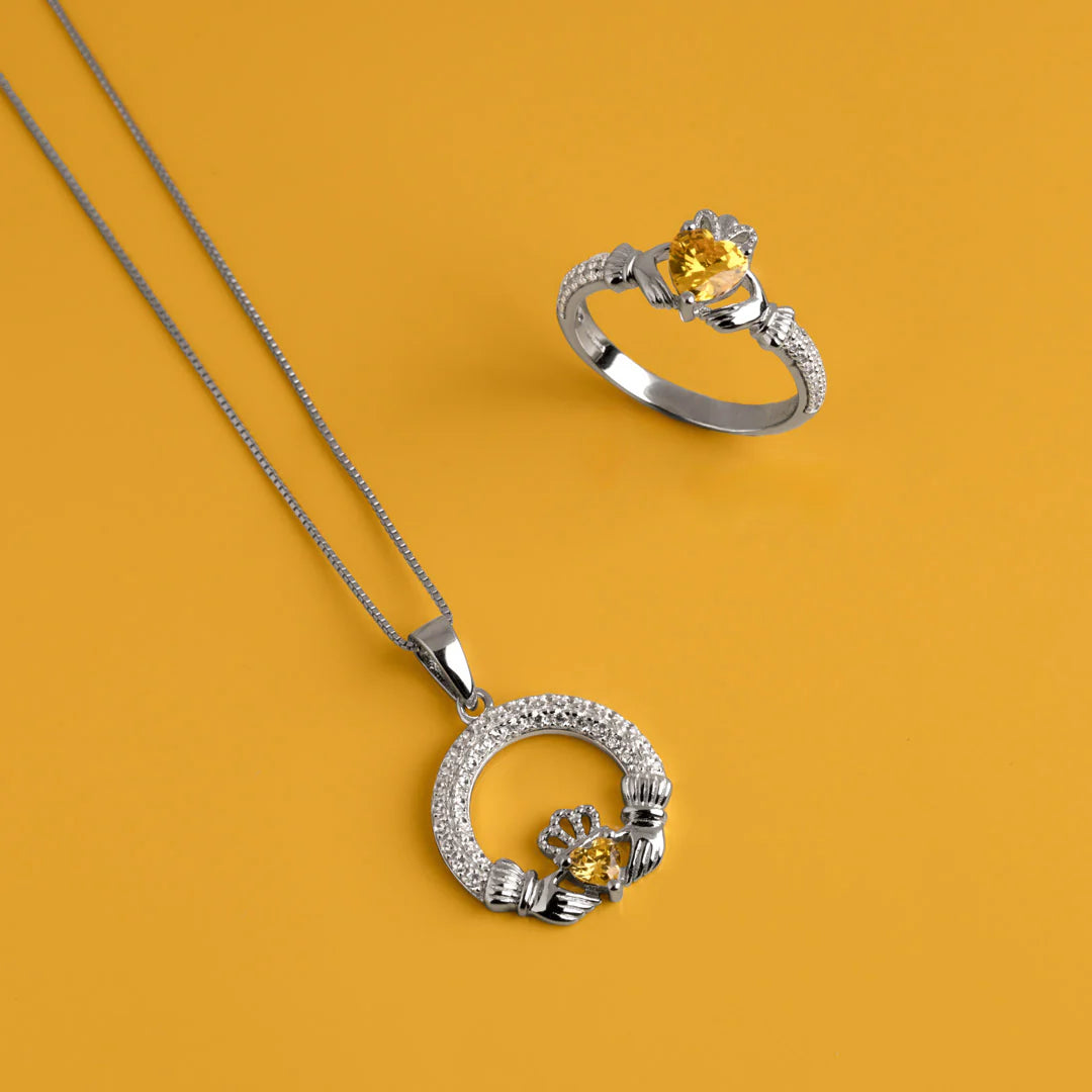 Silver November Birthstone Topaz Women's Claddagh Ring