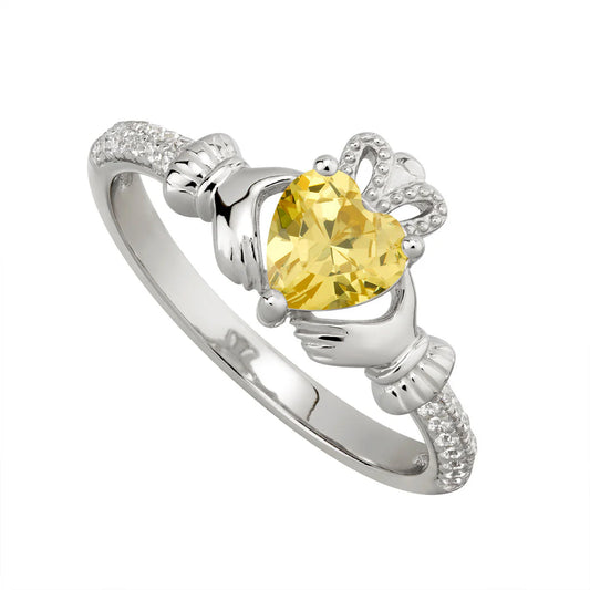 Silver November Birthstone Topaz Women's Claddagh Ring