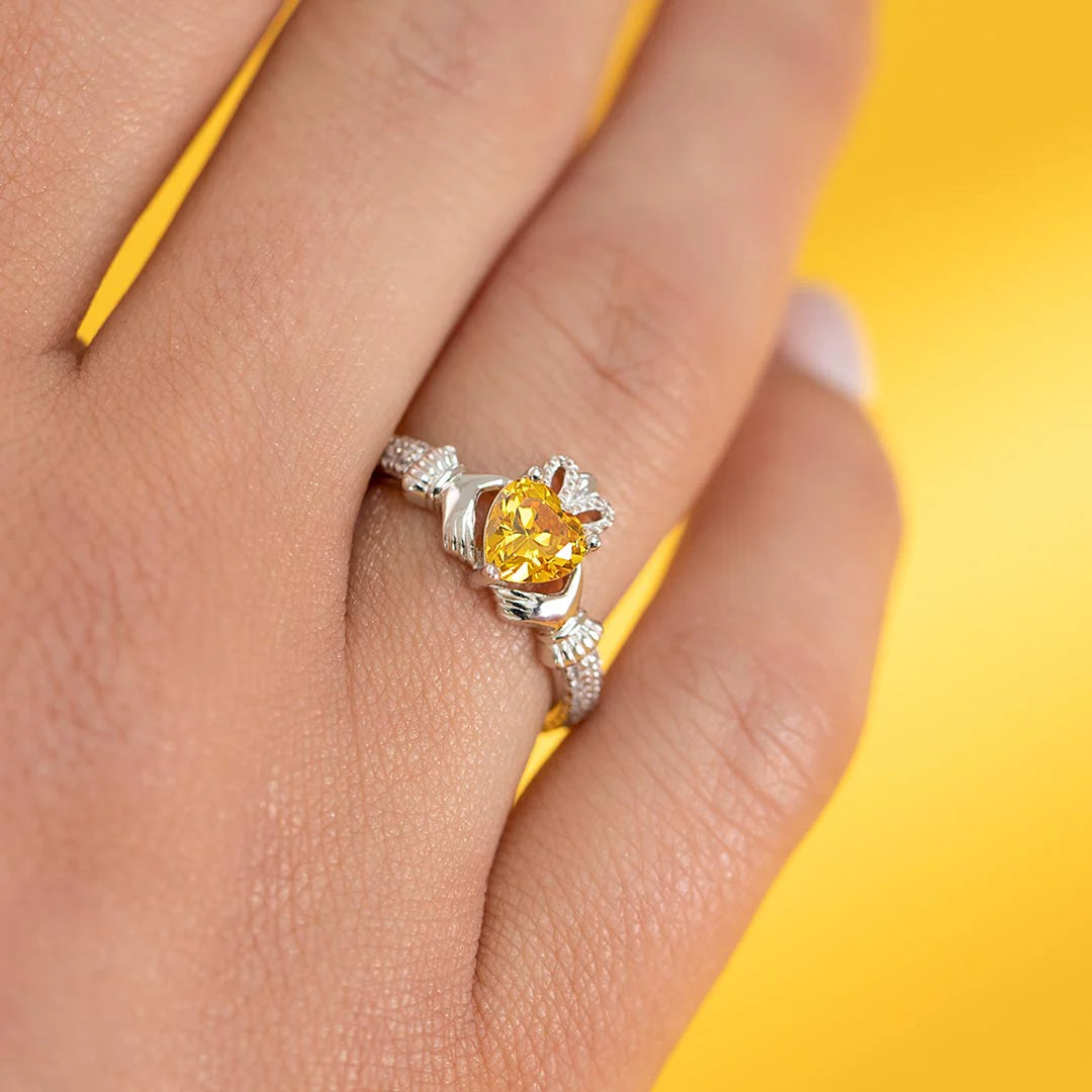 Silver November Birthstone Topaz Women's Claddagh Ring