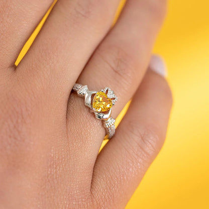 Silver November Birthstone Topaz Women's Claddagh Ring