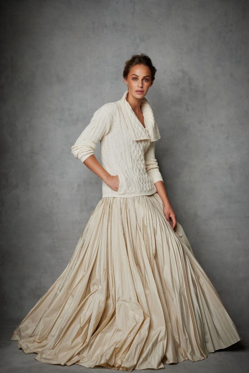 Aran Cable Knit Woollen Side Sweater for Women with Claddagh Zip Natural Colour