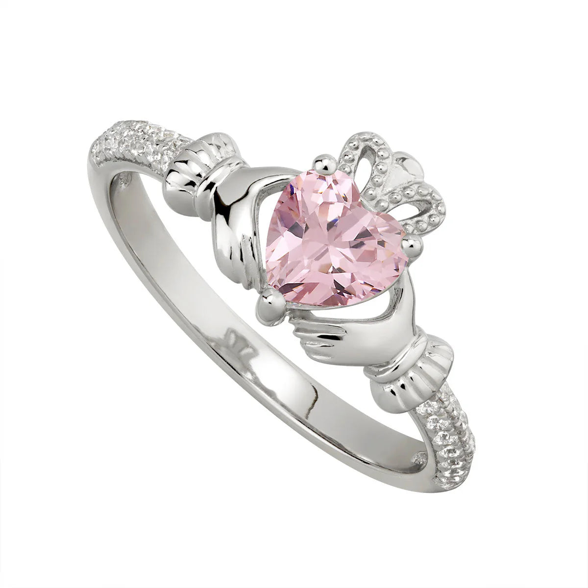 Silver October Birthstone Rose Women's Claddagh Ring