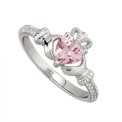 Silver October Birthstone Rose Women's Claddagh Ring