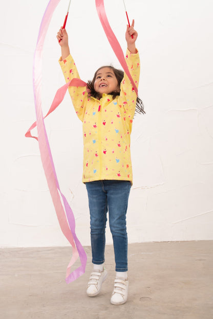 Olivia Girls Ballerina Bounce Yellow Rain Jacket with hood
