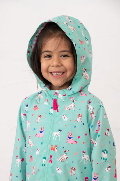 Olivia Waterproof Dog's Day Green Rain Jacket with hood
