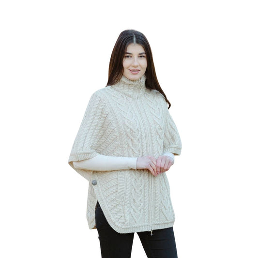 Saol Aran Funnel Neck Poncho Jacket for Ladies
