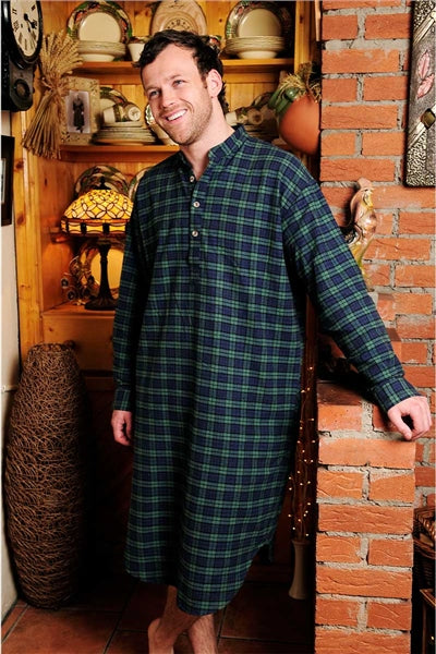 Men's Flannel Nightshirt Green Tartan Blackwatch