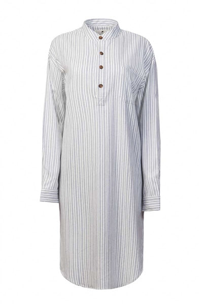 Men's Flannel Nightshirt Blue and Ivory Strip
