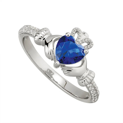 Silver September Birthstone Sapphire Women's Claddagh Ring