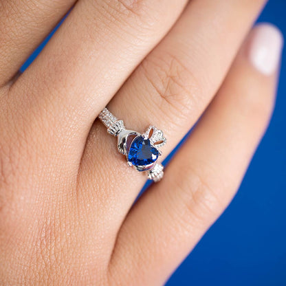 Silver September Birthstone Sapphire Women's Claddagh Ring