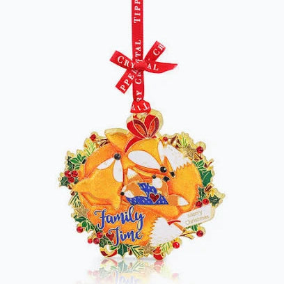 Tipperary Crystal Family Time Fox Christmas Tree Decoration in Gift box