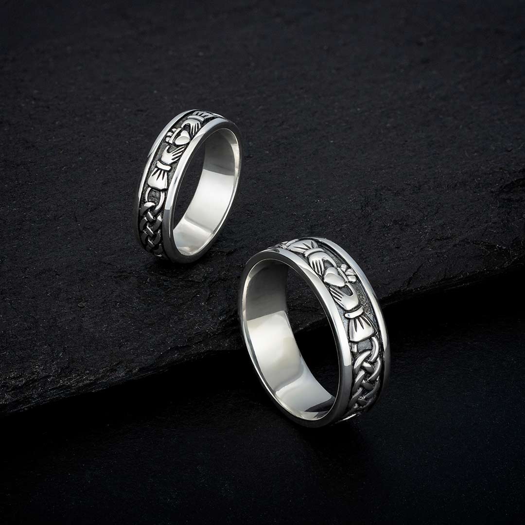 Ladies Oxidised Silver Claddagh Band Ring