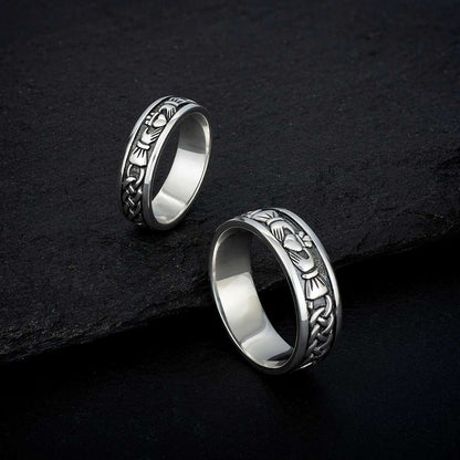 Ladies Oxidised Silver Claddagh Band Ring