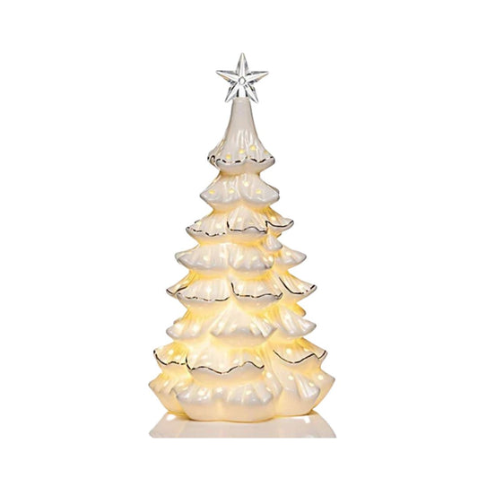 Newgrange Living White Ceramic Christmas Tree Scene Ornament with Gift Box