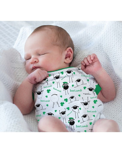 Flaherty Flock Irish Printed Sheep Baby Vest White and Green