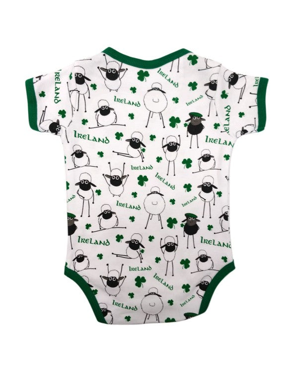 Flaherty Flock Irish Printed Sheep Baby Vest White and Green